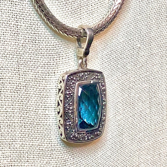 LOIS HILL Sterling Silver London Blue Topaz Faceted Pendant on Foxtail Chain - Picture 16 of 17
